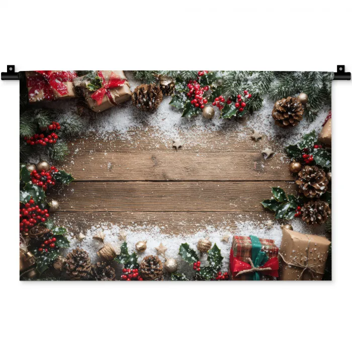Kerstdecoratie - Geschenken - Hout - Veelkleurig Wandkleed katoen klein -zz3d