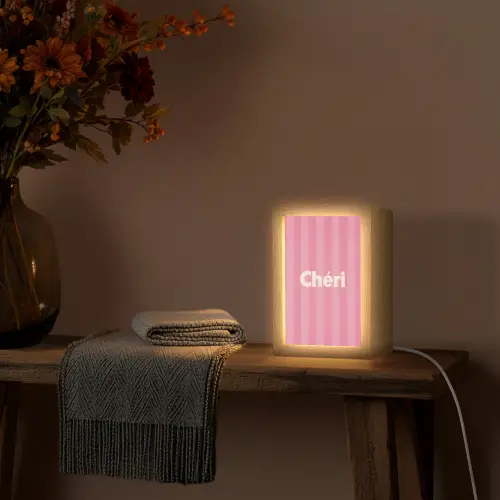 Gestreept - Roze - Chéri Light Box met kabel (Tafellamp) klein -sfeer4