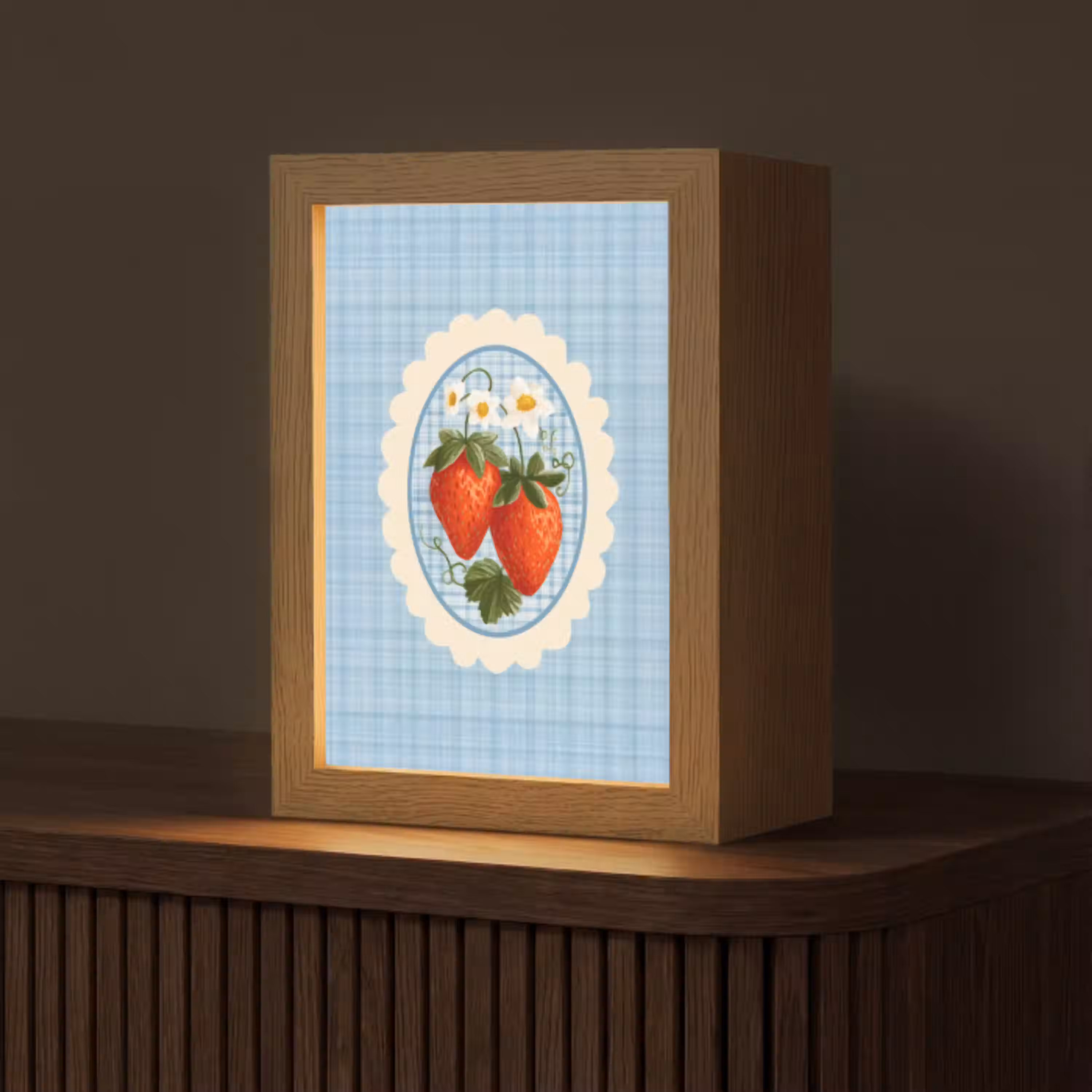 Aardbeien - Lijst - Rood - Geruit Light Box met kabel (Tafellamp) klein -z3d_website