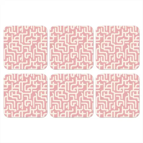 Doolhofpatroon - Roze - Wit - Abstract onderzetter kurk middel 366 -3d