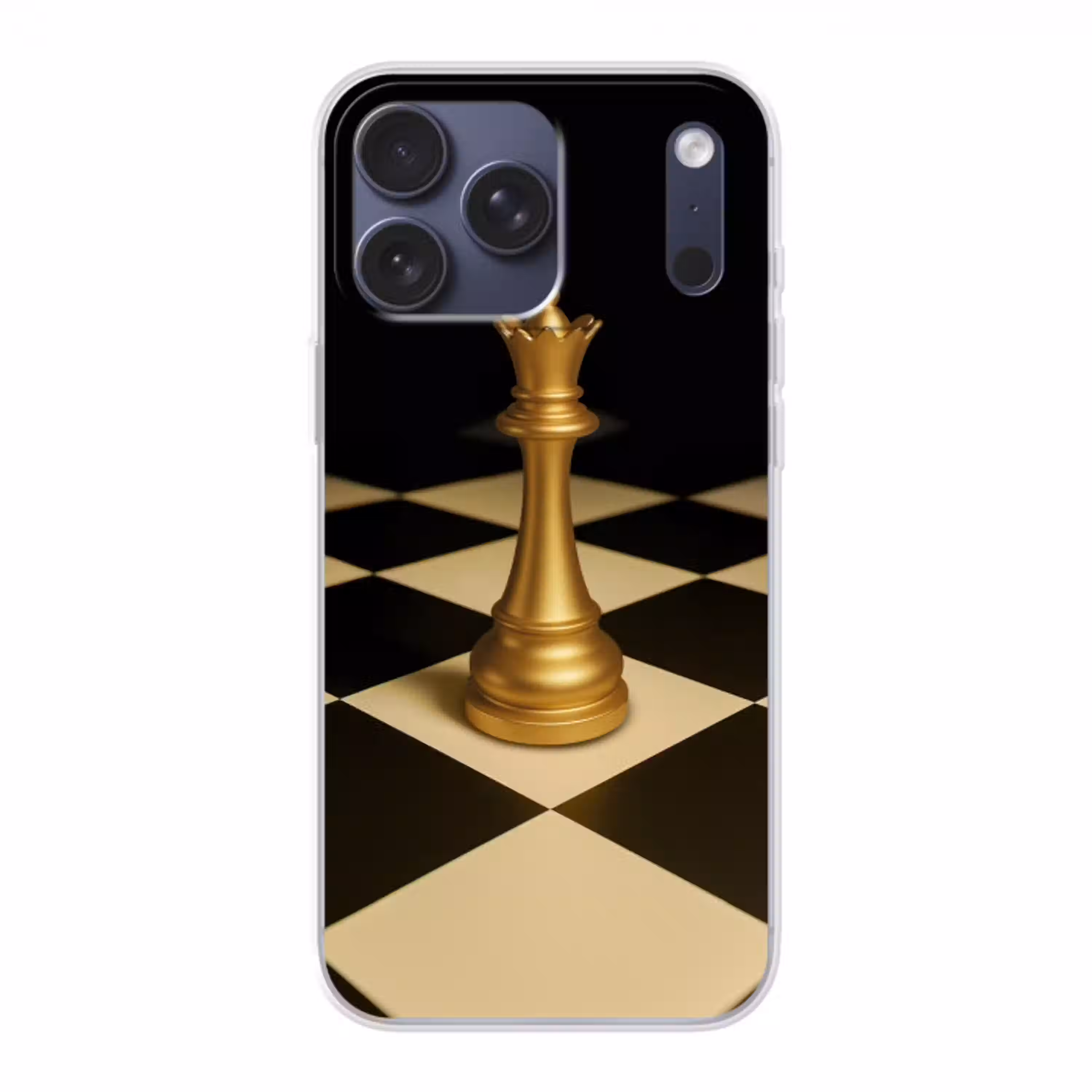 Koningin - Schaakstuk - Geblokt - Goud Telefoonhoesje iPhone 17 Pro Max klein -3d