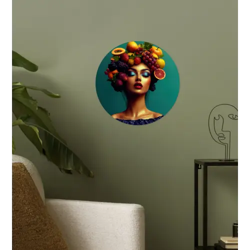 Vrouw - Hoodtooi - Tropisch - Fruit - Druiven Wandcirkel behangsticker klein -sfeer2