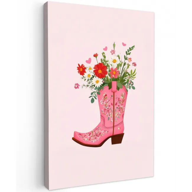 Cowboylaarzen - Roze - Boeket - Bloemen Tuinposter op houten frame 2 cm dik klein -3d