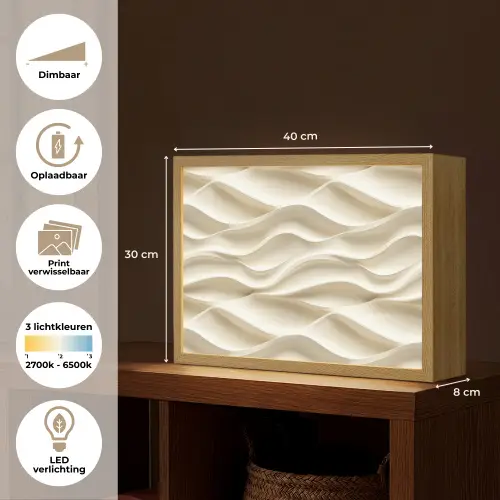 Lijnen - Golvend - Crème Light Box met batterij (Wandlamp) middel 907 -USP_websiteoverzichtNL
