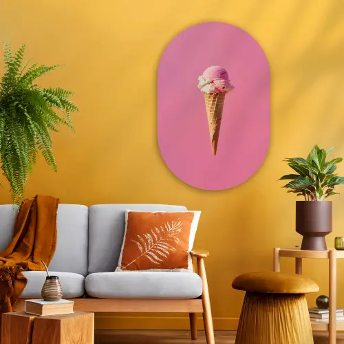 Hoorntje - Schepijs - Roze Wandcirkel Ovaal Glas middel -sfeer4