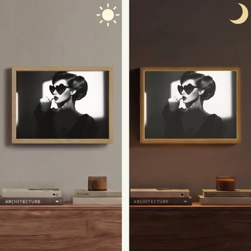 Vrouw - Zwart - Hart Light Box met batterij (Wandlamp) middel -sfeer3
