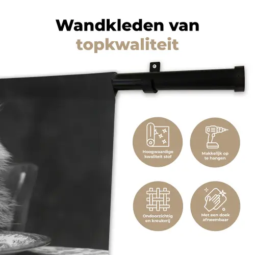 Wasbeer - Cute - Pasta - Tafelkleed - Zwart - Wit Wandkleed katoen klein -sfeer2