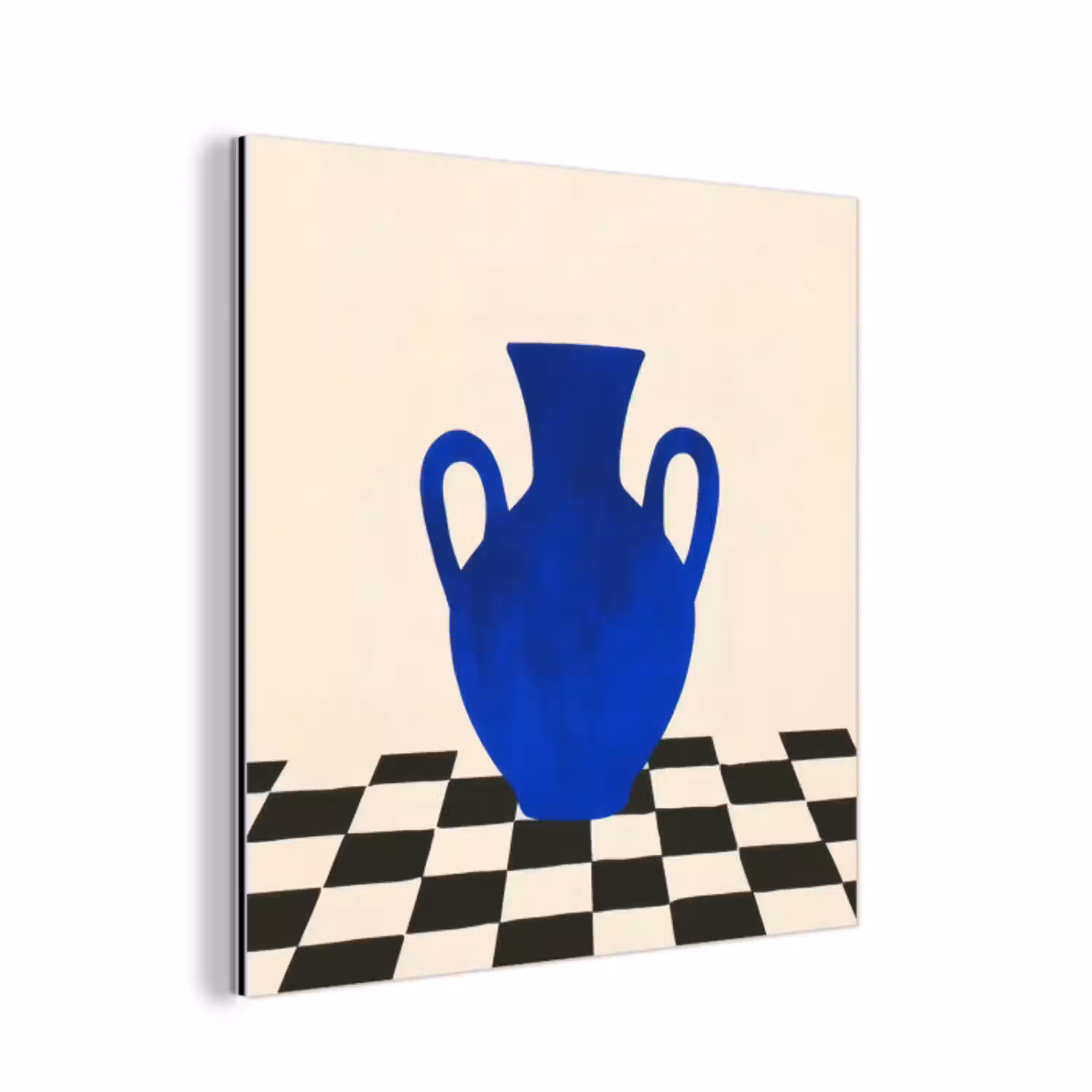 Vaas - Blauw - Geblokt - Modern aluminium wit klein -3d