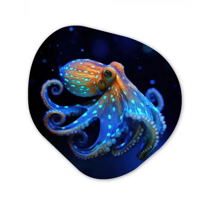 Octopus - Stippen - Blauw - Zee Wandcirkel Organisch Plexiglas middel -3d