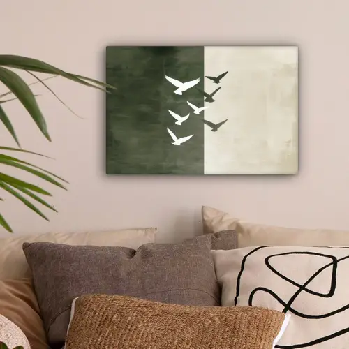 Japandi - Vogel - Groen canvas 2cm klein -sfeer1