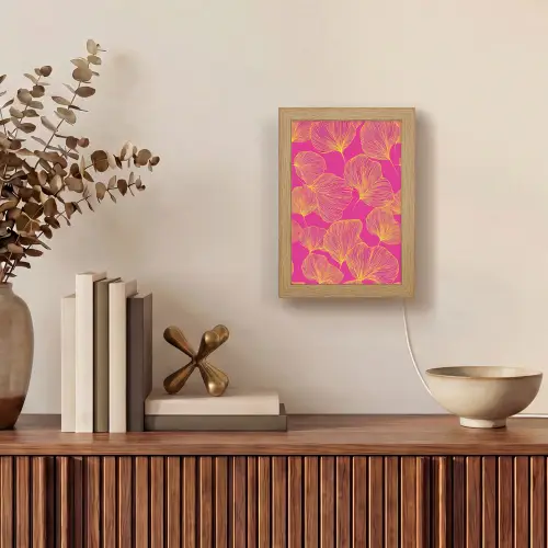Bladeren - Nerven - Grafisch - Roze Light Box met kabel (Tafellamp) klein -sfeer2