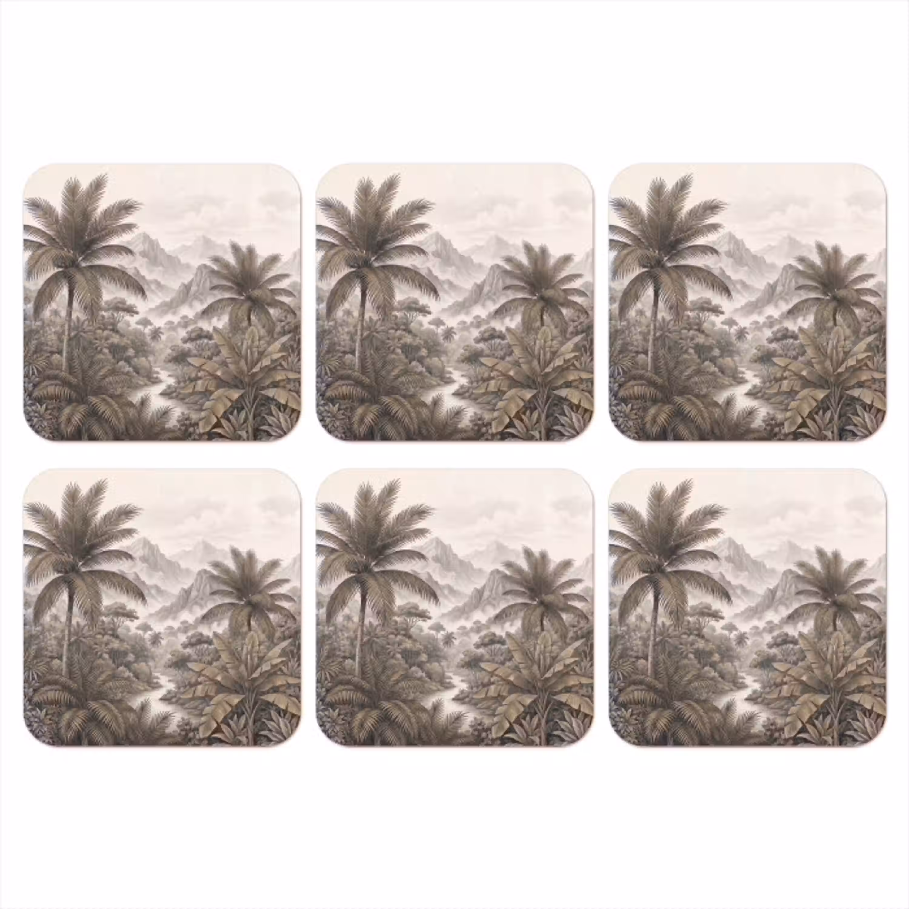 Natuur - Bergen - Rivier - Tropisch - Vintage onderzetter kurk middel -3d
