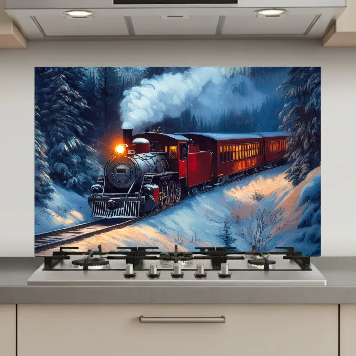 Trein - Kerst - Sneeuw - Kersttrein keuken achterwand spatscherm klein -3d_website