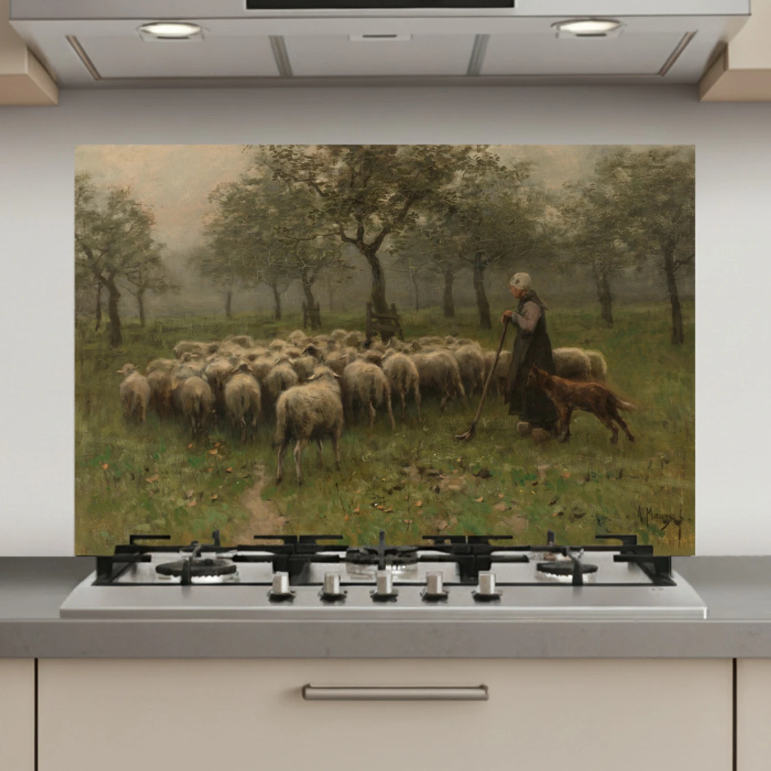 Herderin met kudde schapen - Schilderij van Anton Mauve keuken achterwand spatscherm klein -3d_website