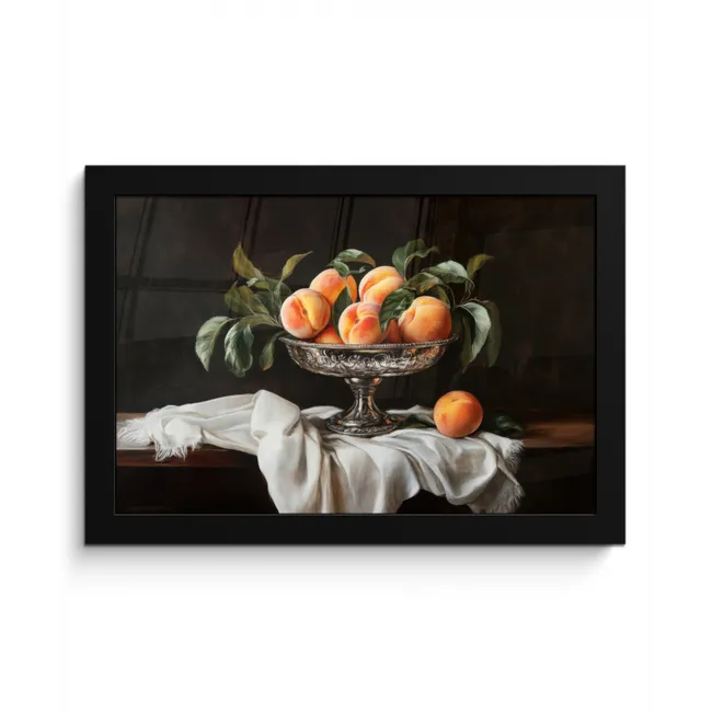 Stilleven - Perziken - Vintage fotolijst zwart zonder passe partout klein -3d