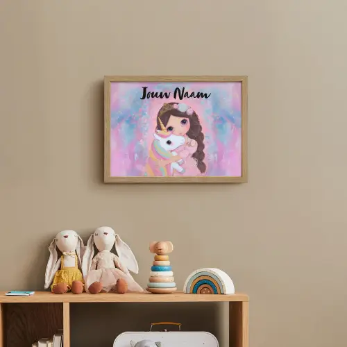 Meisje - Eenhoorn - Glitter Light Box met batterij (Wandlamp kind) middel -sfeer2_kind