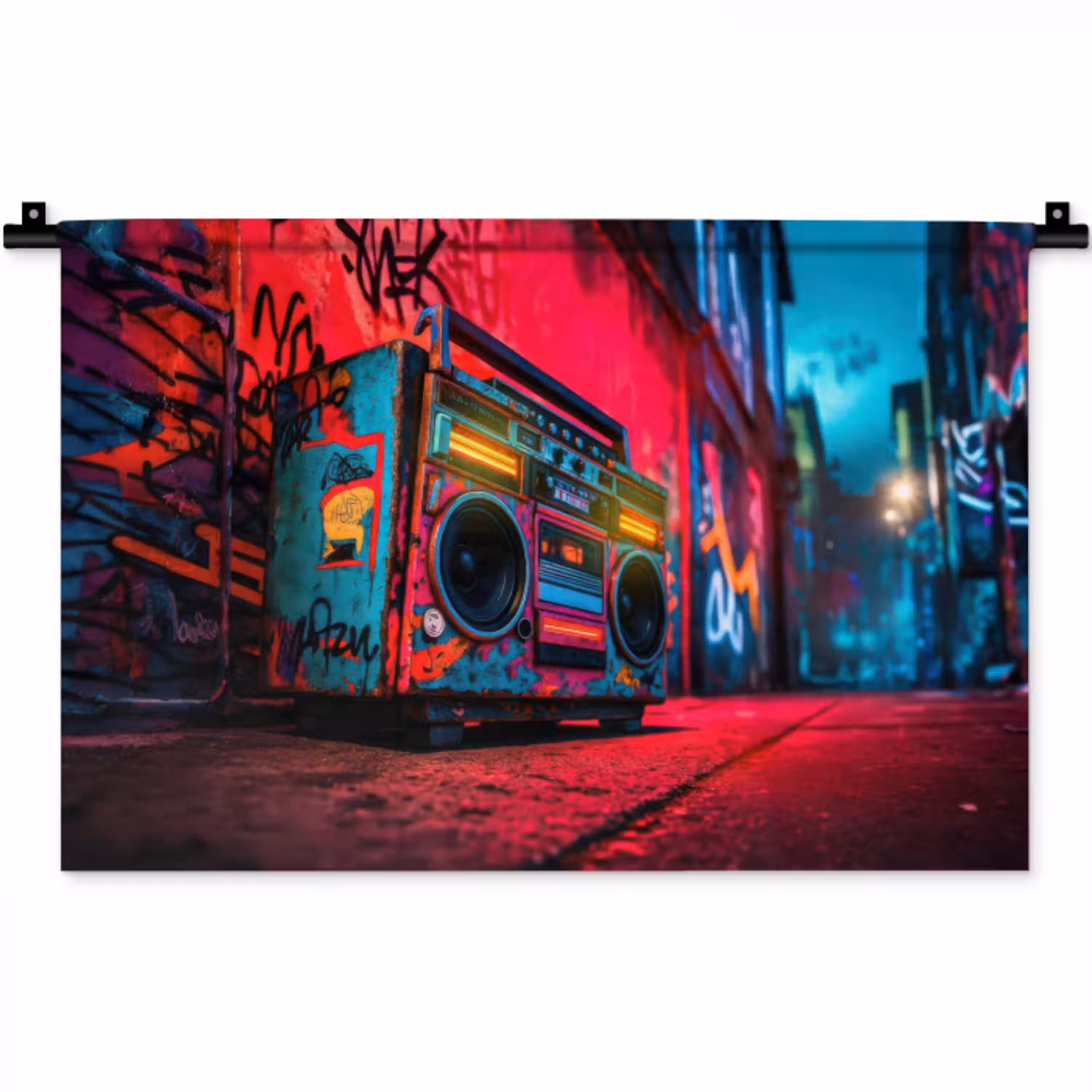 Boombox - Rood - Graffiti - Neon Wandkleed katoen klein -zz3d