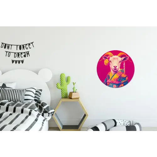 Geit - Hoorns - Kimono - Kleurrijk Wandcirkel aluminium klein -kinderkamer