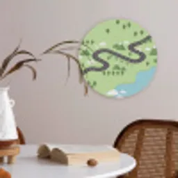 Auto - Bergweg - Natuur - Illustratie Akoestische PET Vilt - Rond klein -sfeer3