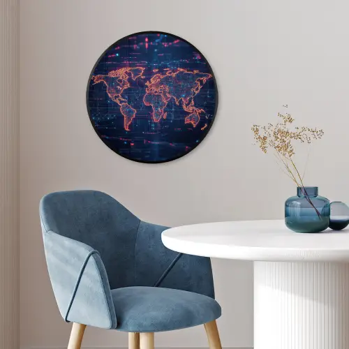 Wereldkaart - Futuristisch - Oranje Fotolijst rond zonder passe partout klein -sfeer2
