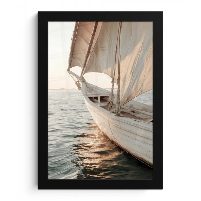 Zeilboot - Zee - Beige - Zon fotolijst zwart zonder passe partout klein -3d