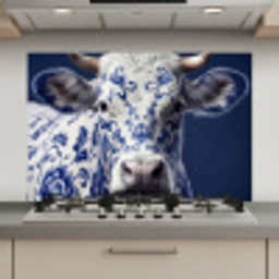 Koe - Delfts - Blauw - Artistiek keuken achterwand spatscherm klein -3d_website