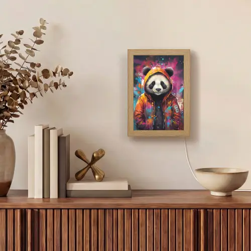 Panda - Jas - Graffiti - Oranje Light Box met kabel (Tafellamp) klein -sfeer2
