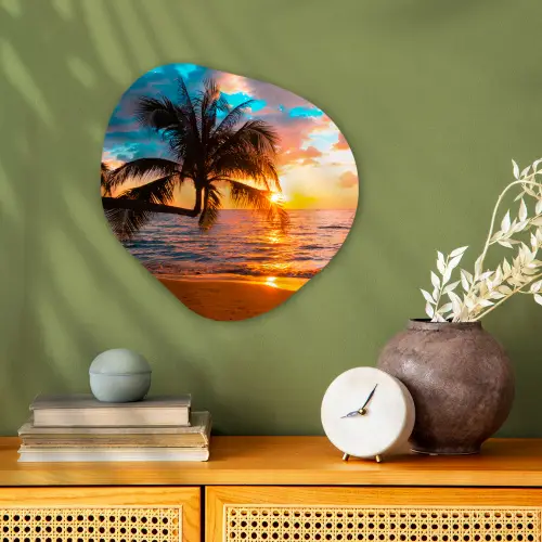 Palm - Zonsondergang - Horizon - Strand - Zee Wandcirkel Organisch Forex 3mm klein -sfeer2