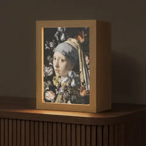 Meisje met de parel - Johannes Vermeer - Bloemen Light Box met kabel (Tafellamp) klein -z3d_website