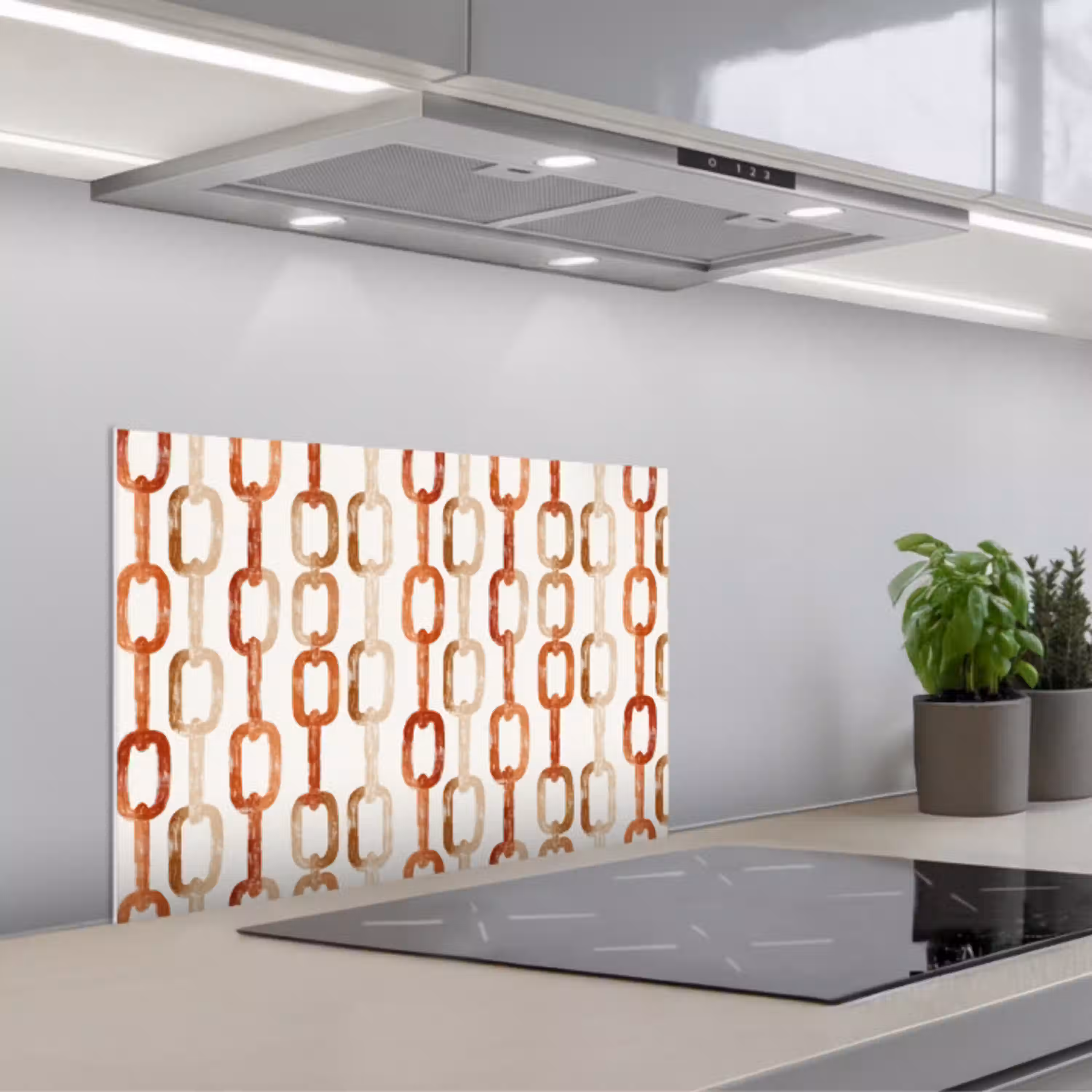 Schakels - Patroon - Aquarel - Terracotta keuken achterwand spatscherm klein 900 -3d_schuin