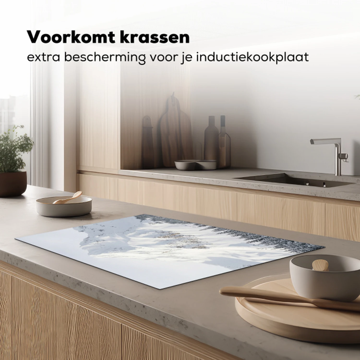 Berg - Sneeuw - Winter - Natuur - Wit Inductie beschermer vinyl 3mm klein -sfeer1