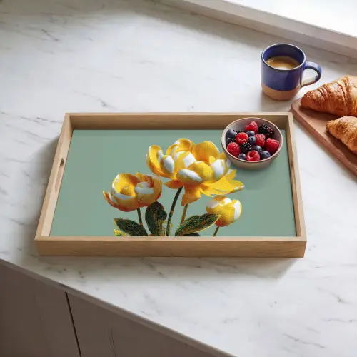 Bloemen - Geel - Bladeren - Structuur Dienblad Rechthoek middel -sfeer2
