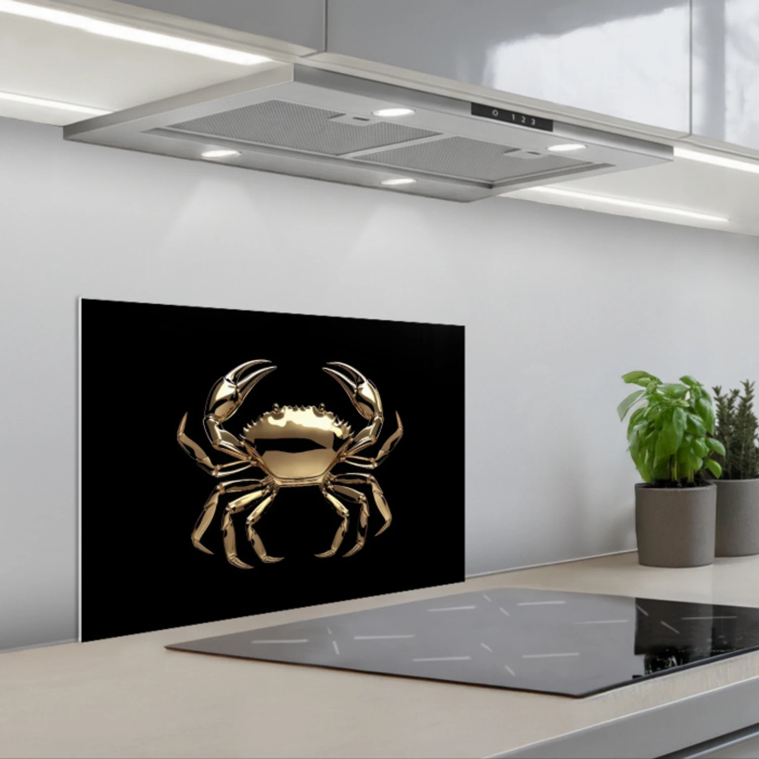 Goud - Krab - Dieren - Zwart keuken achterwand spatscherm klein -3d_schuin