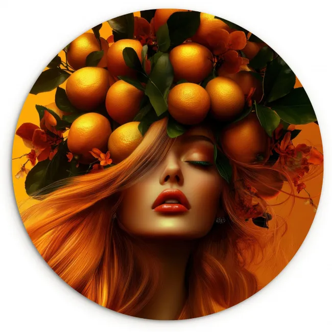 Vrouw - Citroenen - Bloesem - Geel KitchenYeah - Keuken - Wandcirkel Forex klein -3d