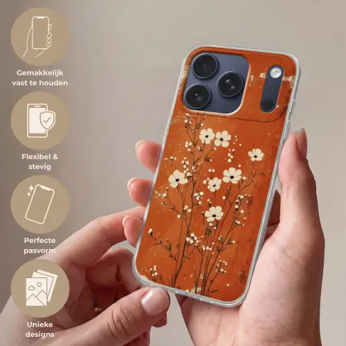 Bloemen - Wit - Subtiel - Roestkleur Telefoonhoesje iPhone 17 Pro klein -sfeer3_NL