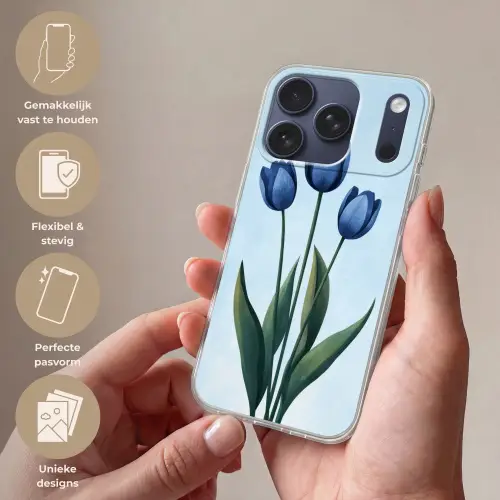 Tulpen - Blauw - Bladeren Telefoonhoesje iPhone 17 Pro klein -sfeer3_NL