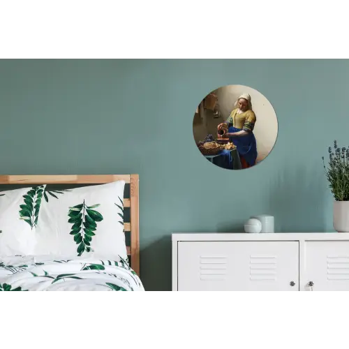 Het melkmeisje - Schilderij van Johannes Vermeer Wandcirkel aluminium klein -slaapkamer