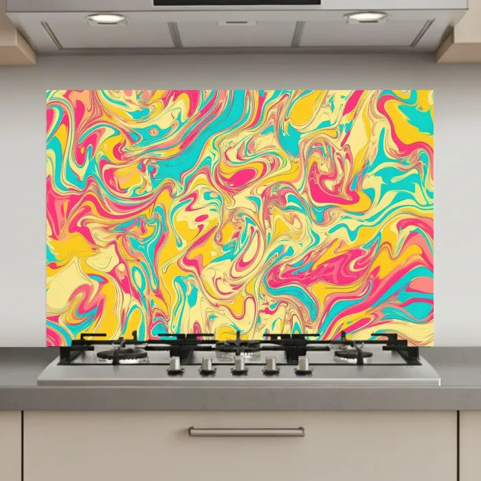 Geel - Roze - Blauw - Retro keuken achterwand spatscherm klein -3d_website