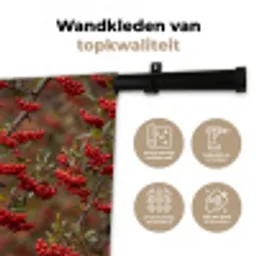 Goudvink - Bessen - Herfst - Natuur - Kleurrijk Wandkleed katoen klein -sfeer2