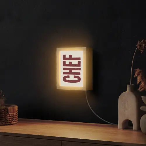 Chef - Rood - Japandi - Vintage Light Box met kabel (Wandlamp) klein -sfeer1