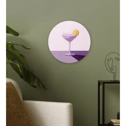Cocktail - Paars - Minimalistisch - Citroen Wandcirkel kunststof plaat 5mm dik klein -sfeer3