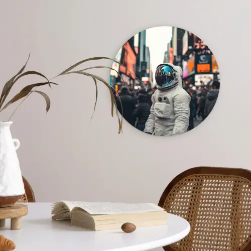 Stad - Mensen - Astronaut - Wit Wandcirkel kunststof plaat 5mm dik klein -sfeer4