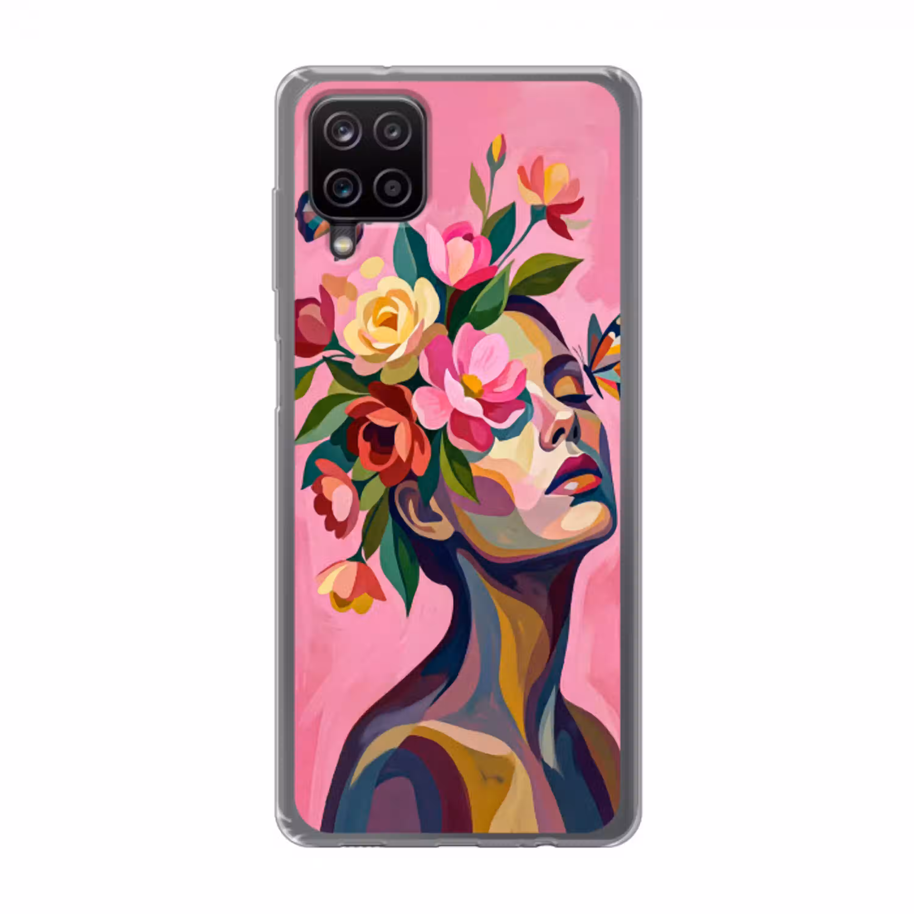 Vrouwengezicht - Vlinders - Kleurrijk Telefoonhoesje Samsung Galaxy A12 klein -3d