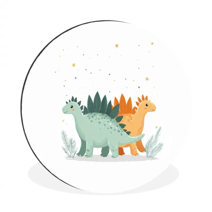 Planten - Sterren - Dinosaurussen - Oranje Wandcirkel aluminium klein -3d