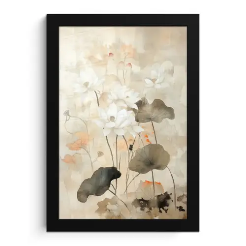 Bloemen - Japandi - Wabi sabi fotolijst zwart zonder passe partout klein -3d