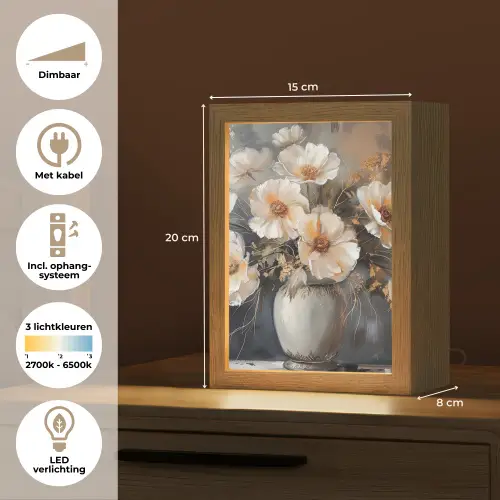 Bloemen - Wit - Vaas - Modern Light Box met kabel (Tafellamp) klein -USP_NL