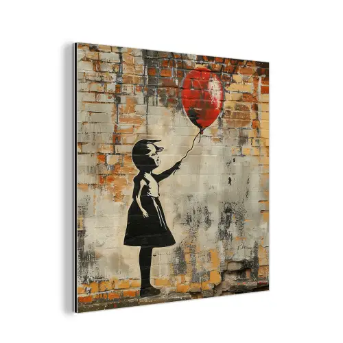 Graffiti - Banksy - Meisje - Street art aluminium wit klein -3d