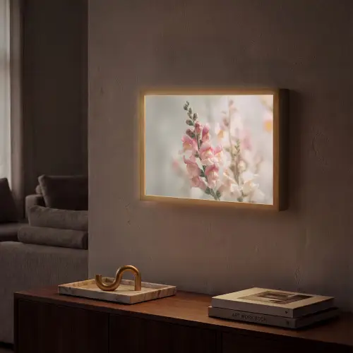 Bloem - Leeuwenbek - Roze - Stengel Light Box met batterij (Wandlamp) middel -sfeer1