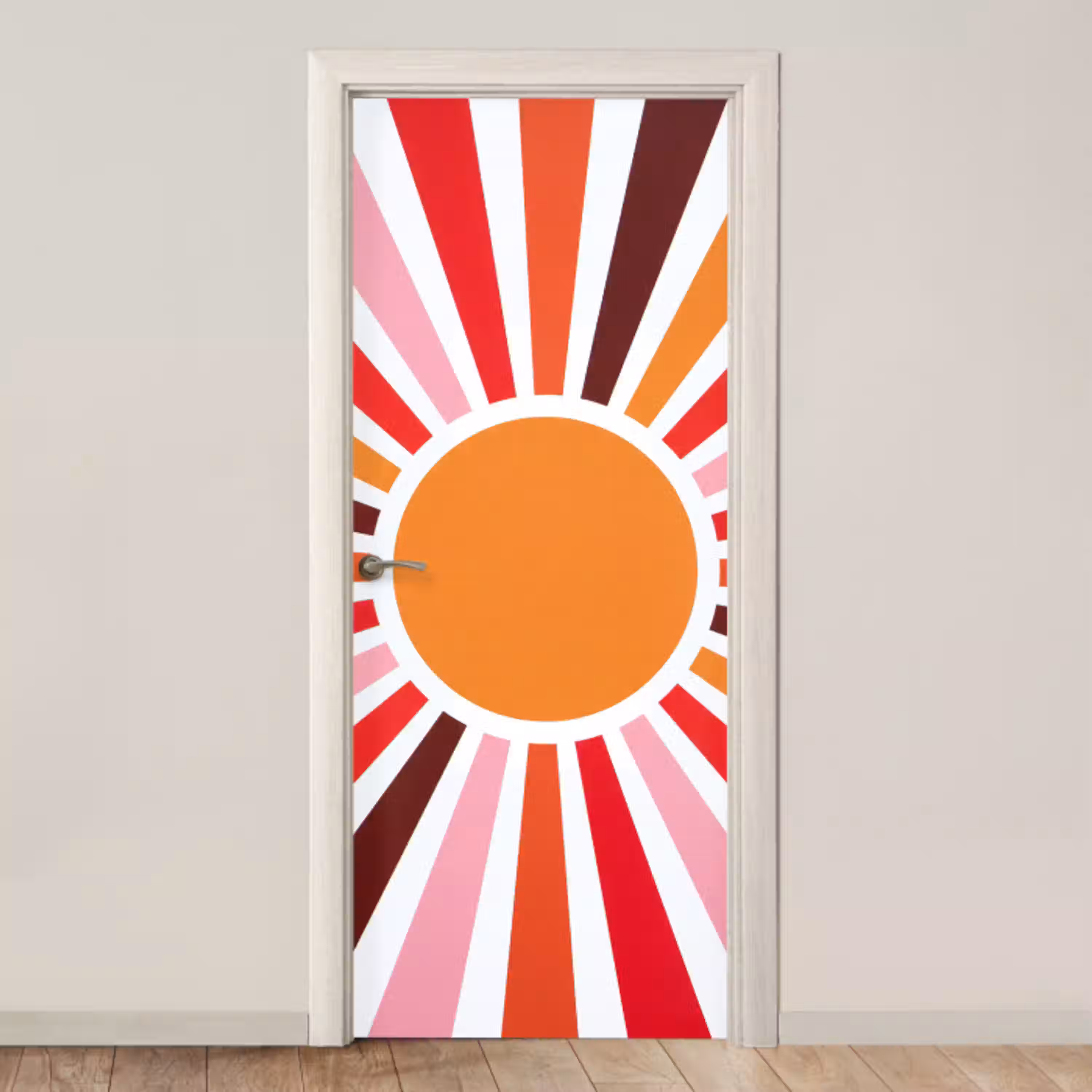 Zon - Stralen - Abstract - Kleurrijk deurposter klein -3d_beige