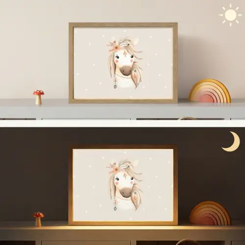 Paard - Bohemian - Pastel - Stippen Light Box met batterij (Wandlamp kind) middel -sfeer3_kind